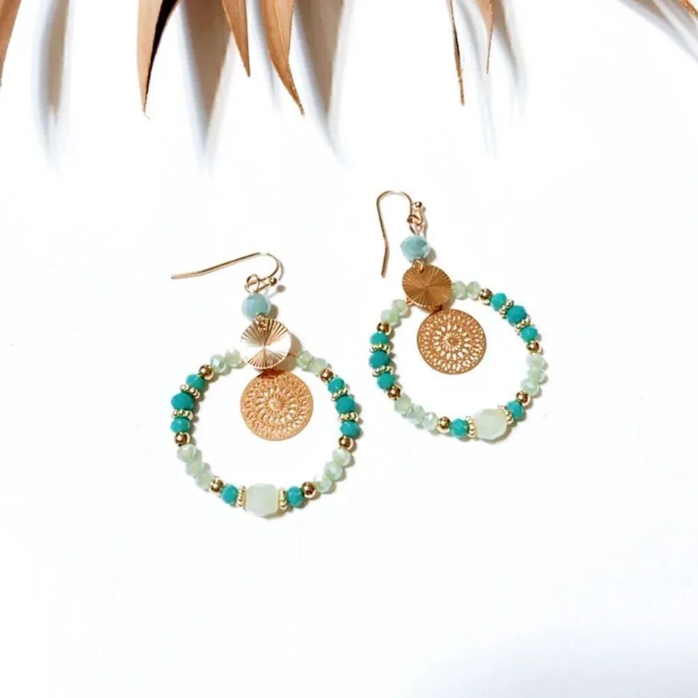 beaded hoop dangle earrings S474